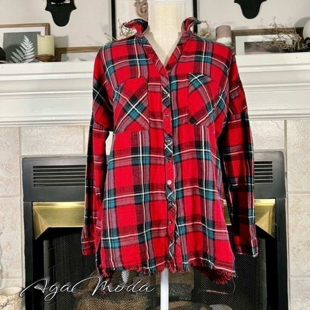 Umgee Cozy Button Down Plaid Flannel - image 2